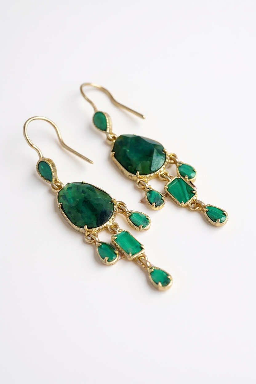 Boucles d'oreilles doré en acier inoxydable et pierres naturelles verte – Image 5