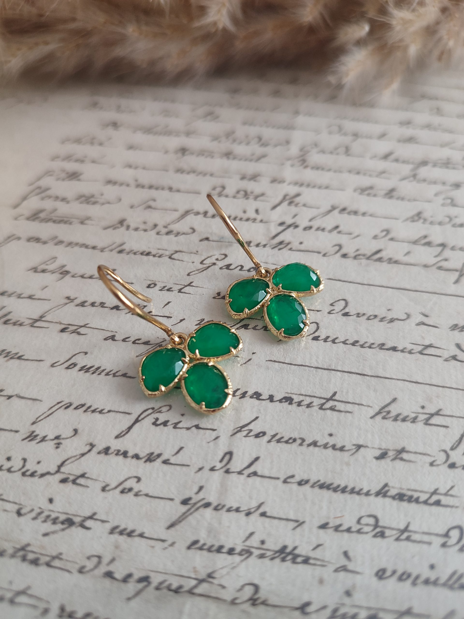 Boucles d'oreilles Pierre Naturelle Verte Trèfle