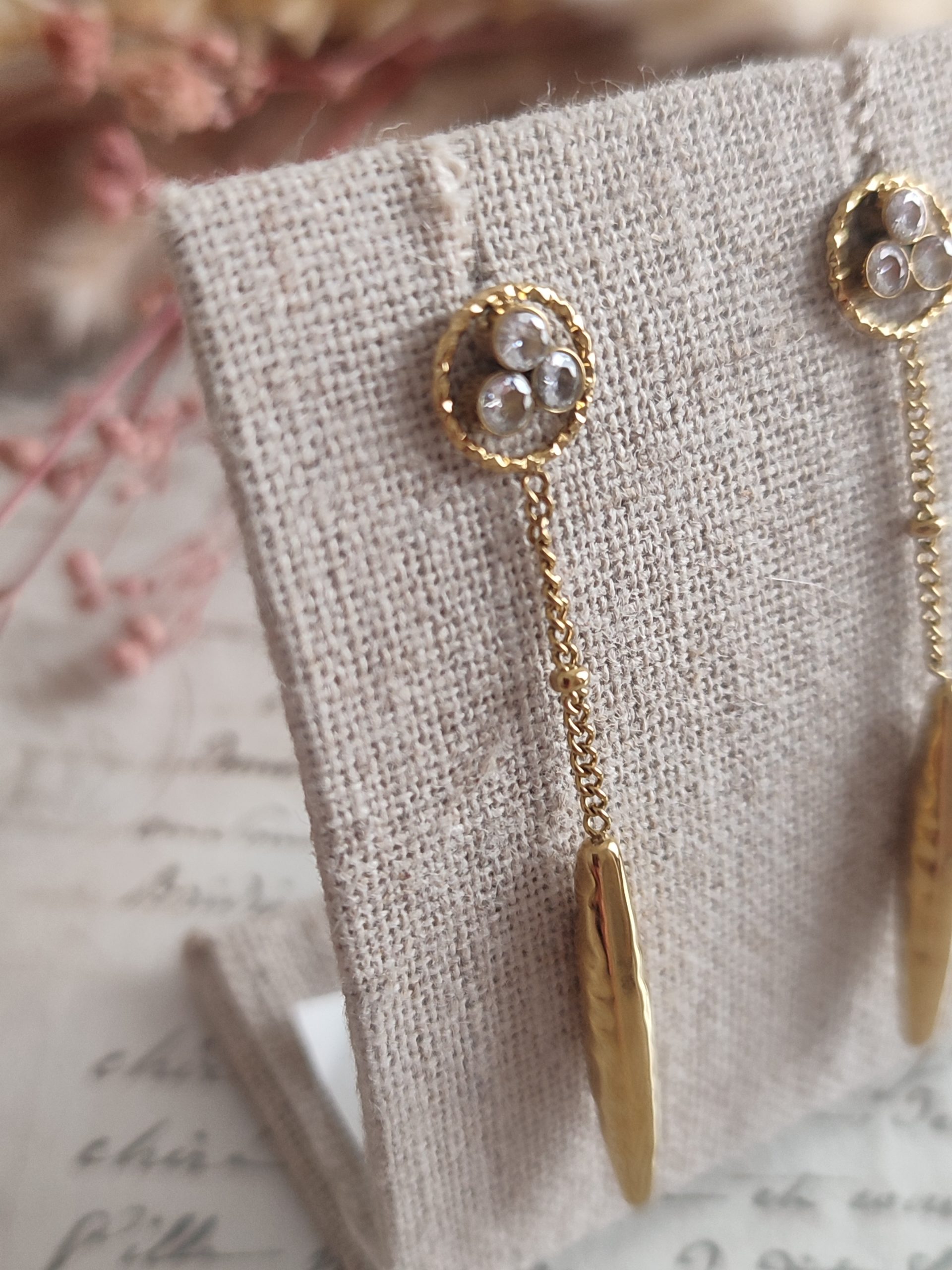 Boucles d’Oreilles Pendantes Dorées Femme an acier inoxydable – Image 3
