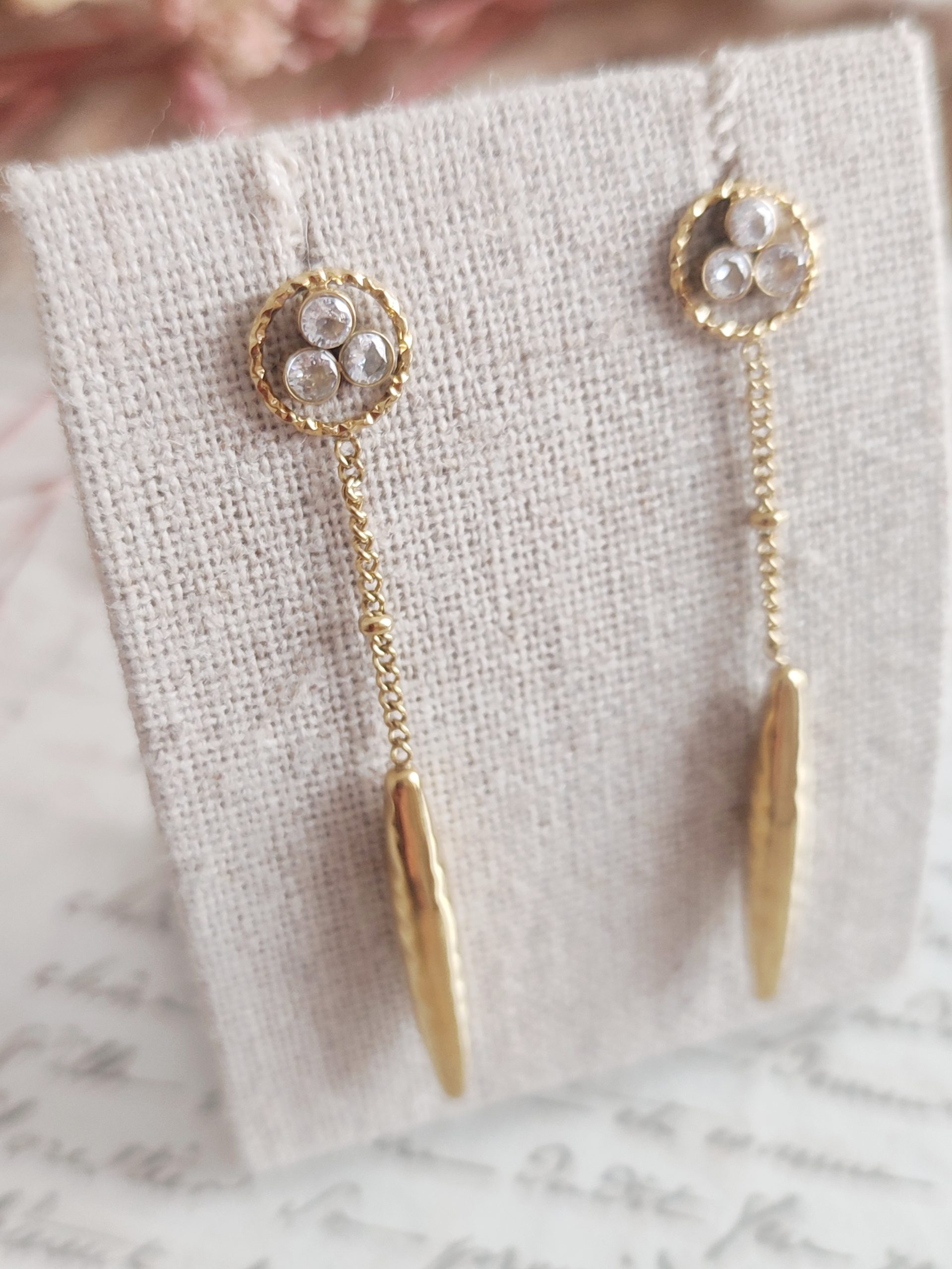 Boucles d’Oreilles Pendantes Dorées Femme an acier inoxydable – Image 2