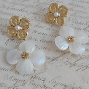 Boucles d'Oreilles Pendantes Fleurs acier inoxydable
