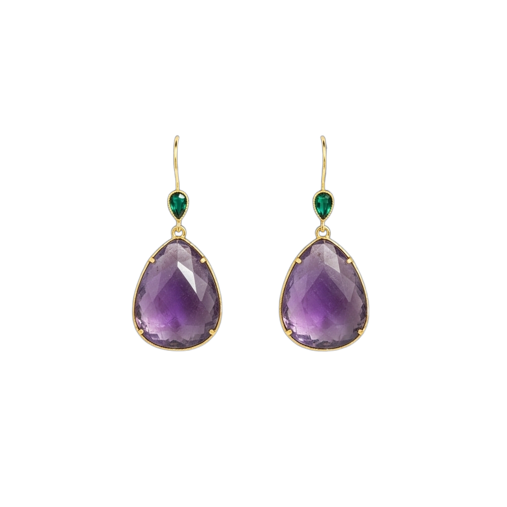 Découvrez nos boucles d'oreilles pendantes en acier inoxydable doré et pierres naturelles violettes. Bijoux résistants à l'eau et hypoallergéniques. Livraison dés 69€.