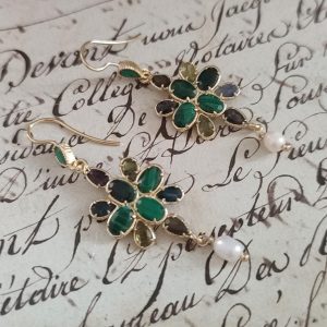 Boucles d’Oreilles en Acier Inoxydable Doré & Pierres Naturelles vertes