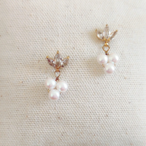Boucles d'oreilles dorées acier inoxydable zirconium et perles de nacre