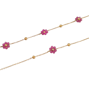 Bracelet fin doré 3 Microns acier inoxydable  Fleurs en perles Calcédoine Rose