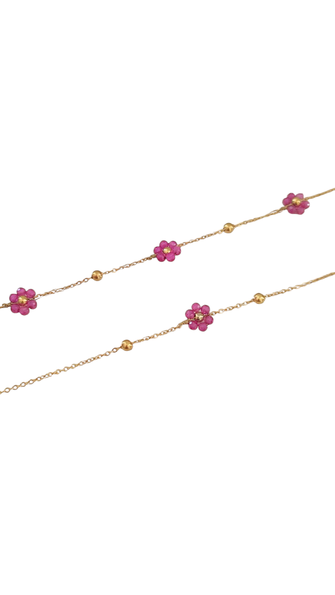 Bracelet fin doré 3 Microns acier inoxydable Fleurs en perles Calcédoine Rose