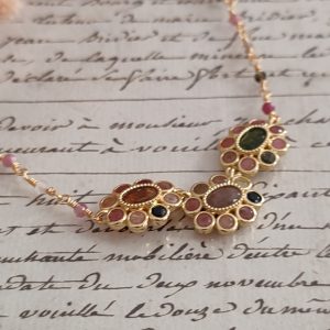 Collier doré en acier inoxydable Chaine pierres naturelles