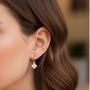 boucles d'oreilles trèfles dorées 3 Microns acier inoxydable et trèfle en zirconium