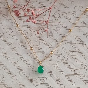 Collier fin doré 3 microns acier inoxydable médaillon VERT chaine boule