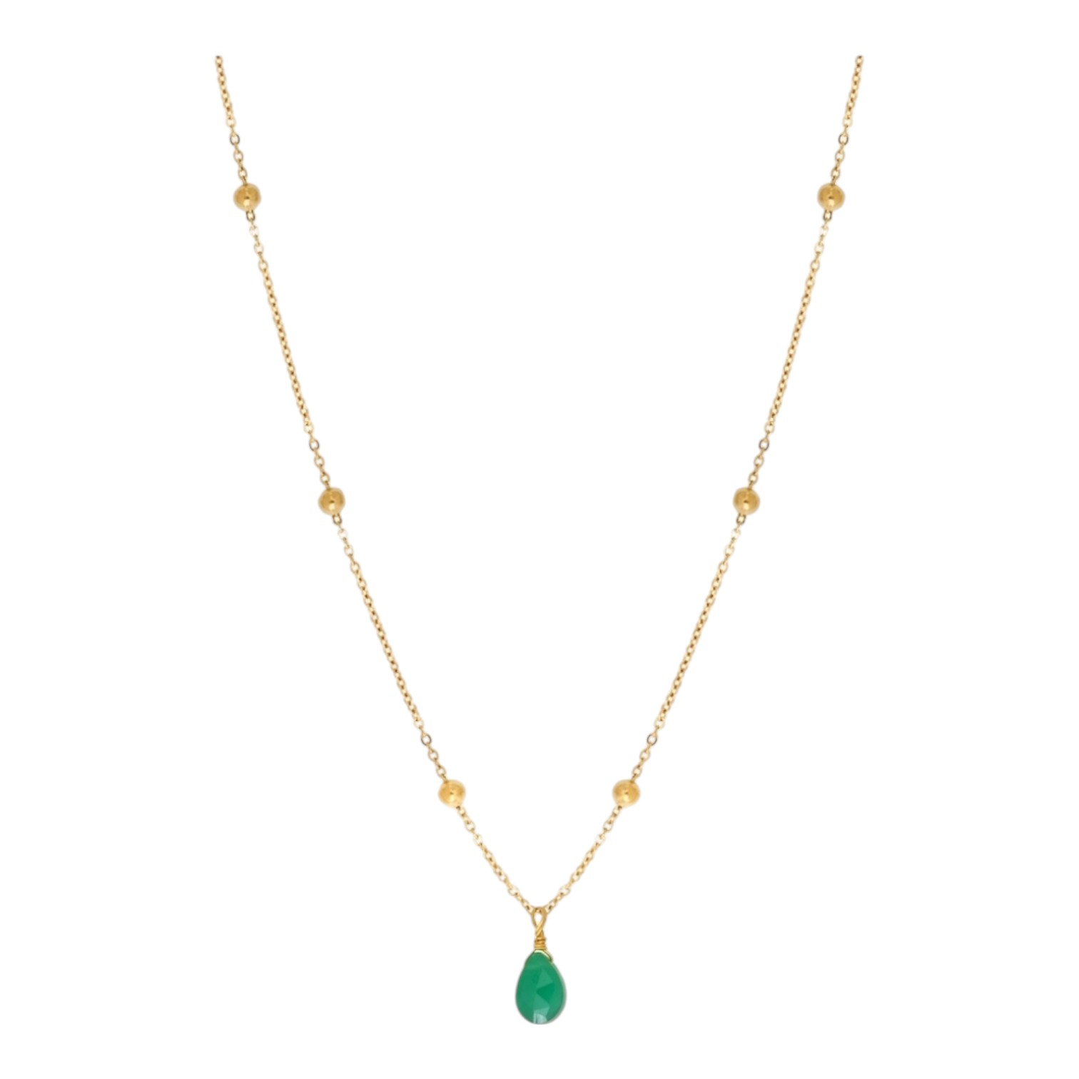 Collier fin doré 3 microns acier inoxydable médaillon VERT chaine boule By Selma Paris
